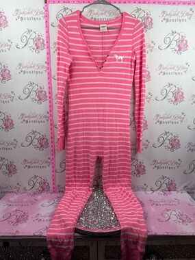 PINK Victoria's Secret onsie Pink and White Striped One-Piece Pajama Romper